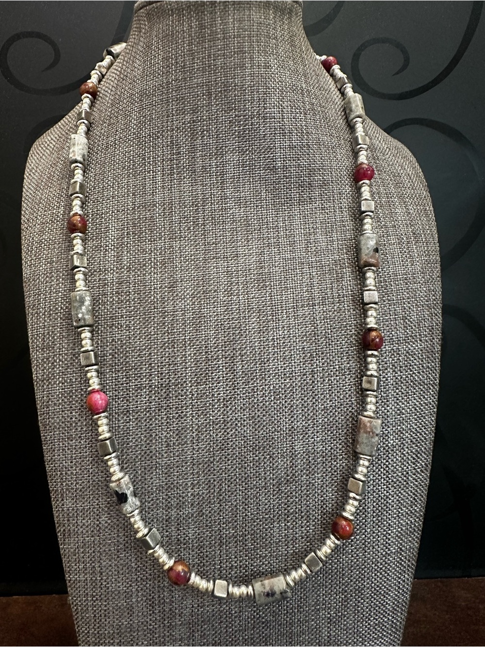 Beaded Silver & Pink Tourmaline Women's Necklace